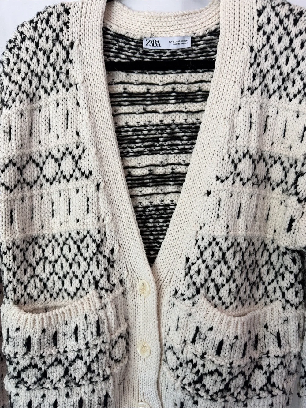 Zara Oversized Cardigan Cream and Black Patterned